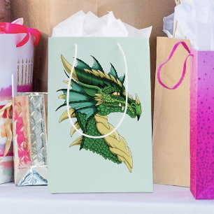 Emerald Green Dragon Portrait Head Fantasy Medium Gift Bag