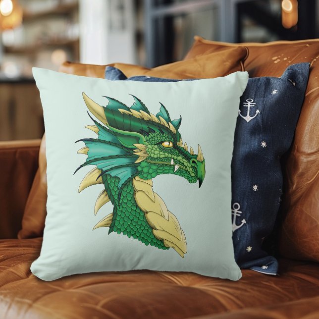 Emerald Green Dragon Portrait Head Fantasy Throw Pillow (Creator Uploaded)