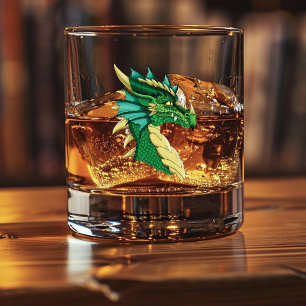 Emerald Green Dragon Portrait Head Fantasy Whiskey Glass