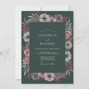 Emerald Green Dramatic Winter Wedding Invitation