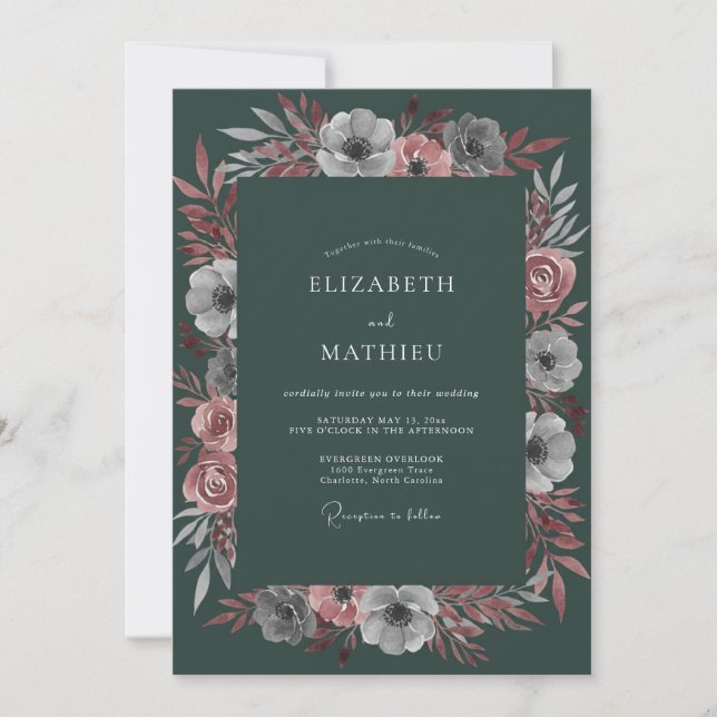Emerald Green Dramatic Winter Wedding Invitation (Front)