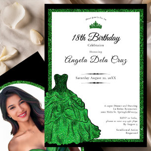 Emerald Green Dress and Tiara 18th Birthday Debut  Invitation