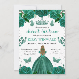 Emerald Green Dress Blonde Princess Sweet 16 Invitation