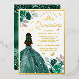 Emerald Green Dress Butterfly Quinceanera Gold