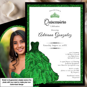 Emerald Green Dress Custom Photo Quinceanera Invitation