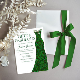 Emerald Green Dress Fifty & Fabulous 50th Birthday Invitation