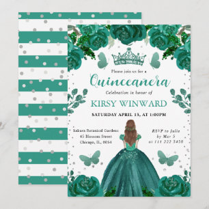 Emerald Green Dress Red Hair Princess Quinceanera Invitation