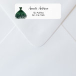 Emerald green dress return address<br><div class="desc">A white background,  decorated with an emerald green dress. Personalize and add your name and address. Perfect for Quinceanera or Sweet 16 parties birthday party invitations,  Save the Dates and thank you cards</div>