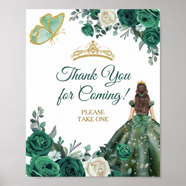 Emerald Green Dresses Quinceañera Thank You  Poster (Front)