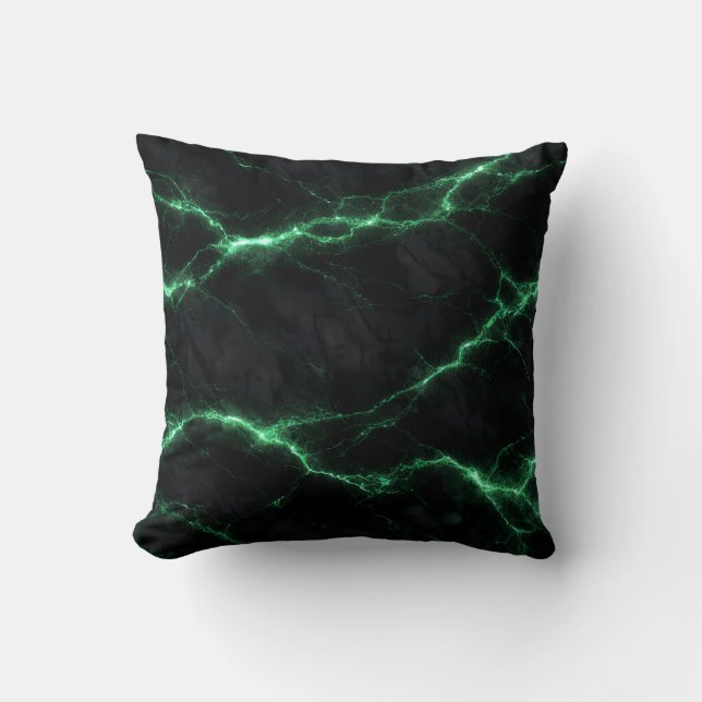 Emerald Green Electric Marble Throw Pillow (Front)
