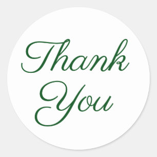 Emerald Green Elegant Calligraphy Thank You Classic Round Sticker