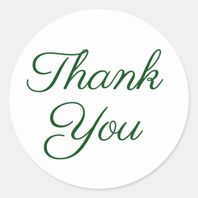 Emerald Green Elegant Calligraphy Thank You Classic Round Sticker (Front)