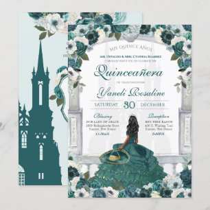 Emerald Green Elegant Charro Princess Quinceanera Invitation