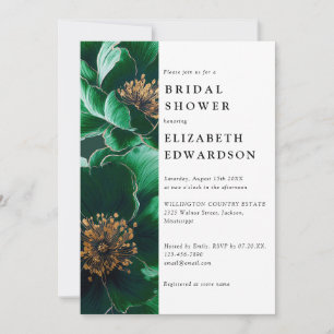 Emerald Green Elegant Floral Chic Bridal Shower Invitation