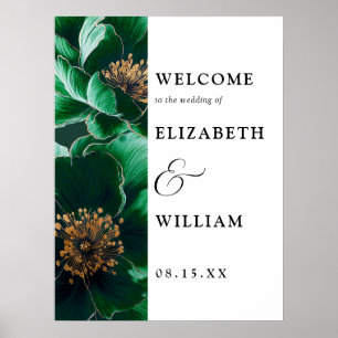 Emerald Green Elegant Floral Mariage Affiche de bi