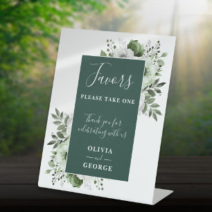 Emerald Green Elegant Floral Wedding Favours Pedestal Sign