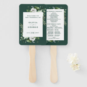 Emerald Green Elegant Floral Wedding Program Hand Fan