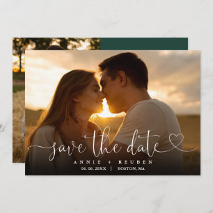 Emerald Green Elegant Heart Script Photo Wedding Save The Date