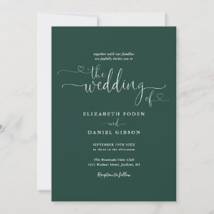 Emerald Green Elegant Hearts Calligraphy Wedding Invitation