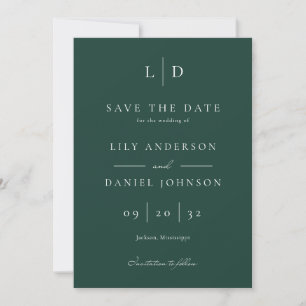 Emerald Green Elegant Minimalist Monogram Wedding Save The Date