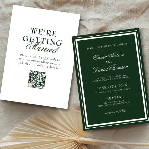 Emerald Green Elegant Minimalist QR Code Wedding Invitation