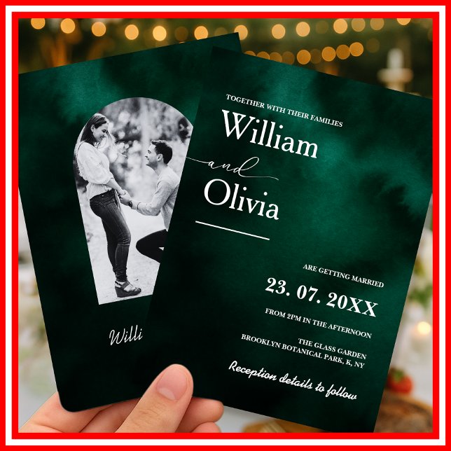 Emerald Green Elegant Modern PHOTO Wedding Invitation (Creator Uploaded)