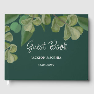 Emerald green Elegant rustic greenery leaves lush Guest Book