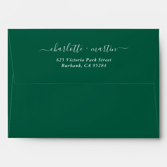 Emerald Green Elegant Script Wedding Envelope (Back (Top Flap))