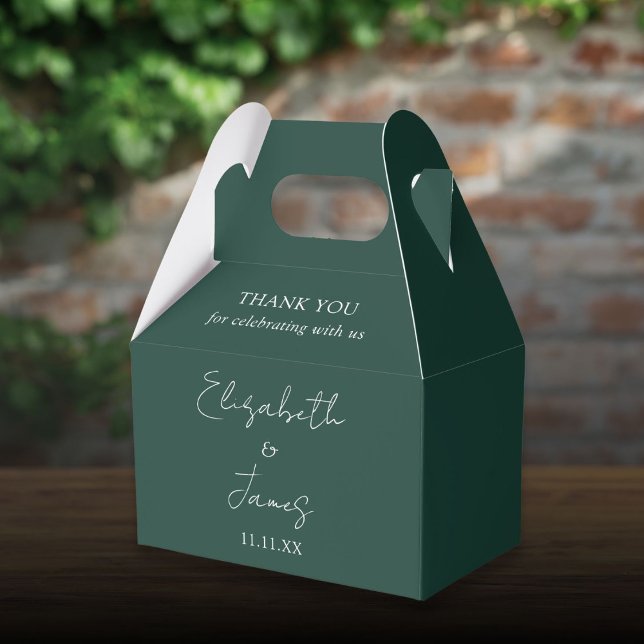 Emerald Green Elegant Script Wedding Thank You Favor Box (Emerald Green Elegant Script Wedding Thank You Favor Boxes)