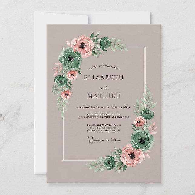 Emerald Green Elegant Succulent Wedding Invitation (Front)