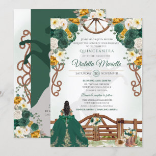 Emerald Green Elegant Western Charro Quinceanera Invitation