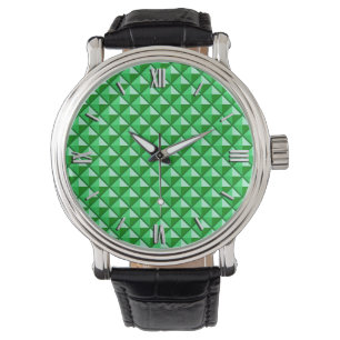 Emerald green, enamel look, studded grid watch