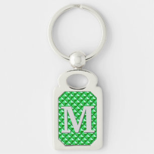 Emerald green enamel studded grid with monogram keychain