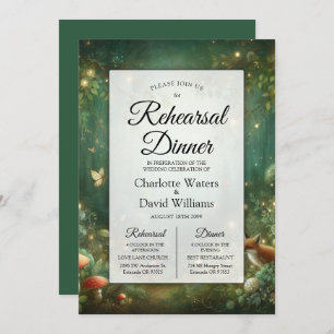 Emerald Green Enchanted Forest Rehearsal Dinner Invitation