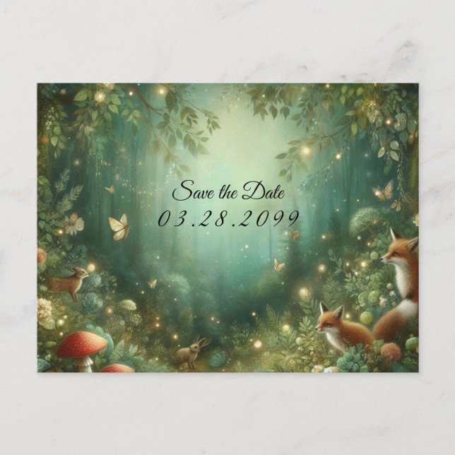 Emerald Green Enchanted Forest Wedding Announcement Postcard (Front)