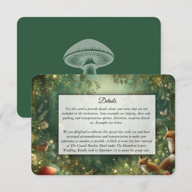 Emerald Green Enchanted Forest Wedding Enclosure Card (Front/Back)