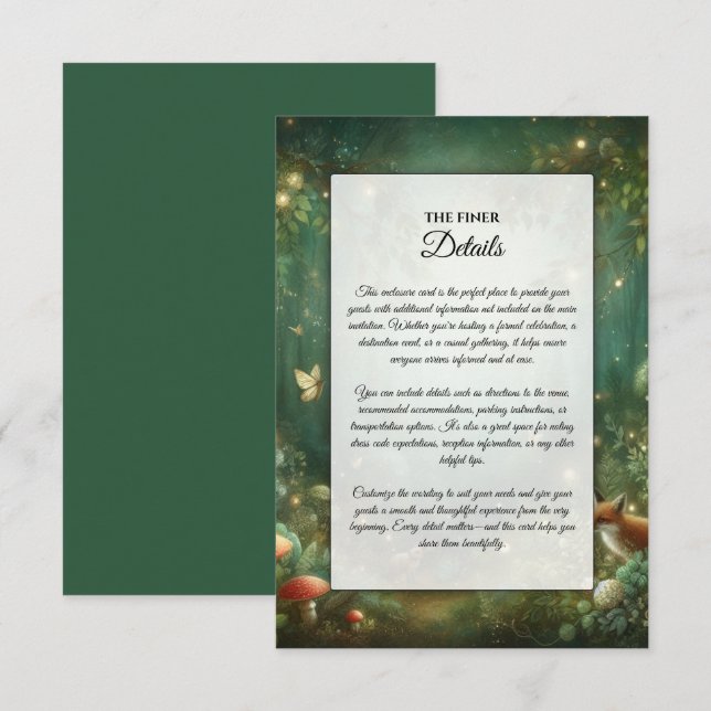 Emerald Green Enchanted Forest Wedding Enclosure Card (Front/Back)