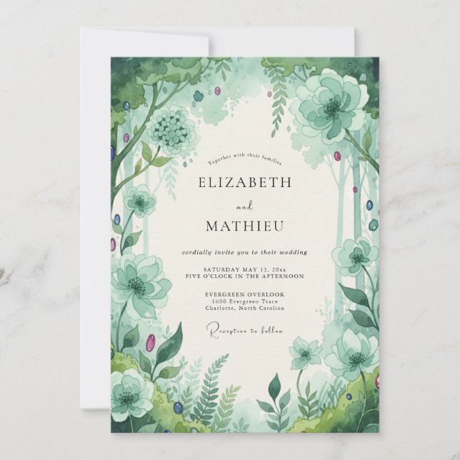 Emerald Green Enchanted Forest Wedding Invitation (Front)