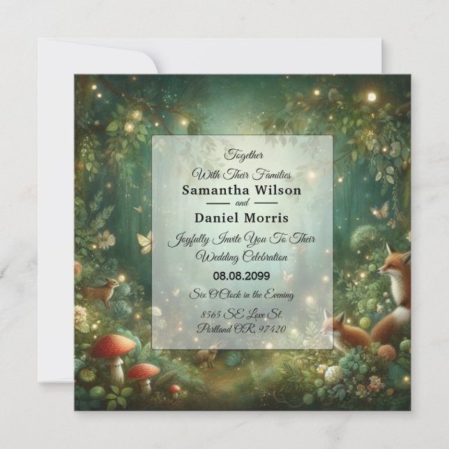 Emerald Green Enchanted Forest Wedding Invitation (Front)