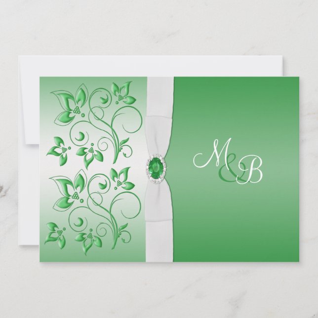 Emerald Green et White II Monogramme Invitation (Devant)