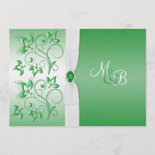 Emerald Green et White II Monogramme Invitation