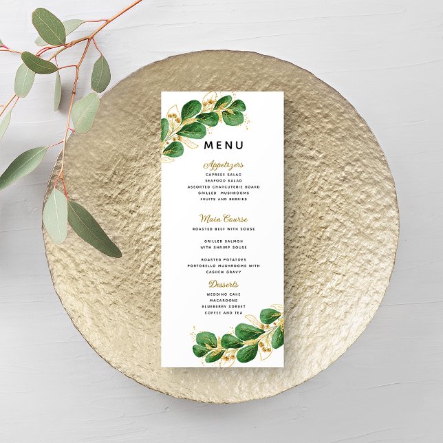 Emerald Green Eucalyptus Greenery Elegant Wedding Menu (Creator Uploaded)
