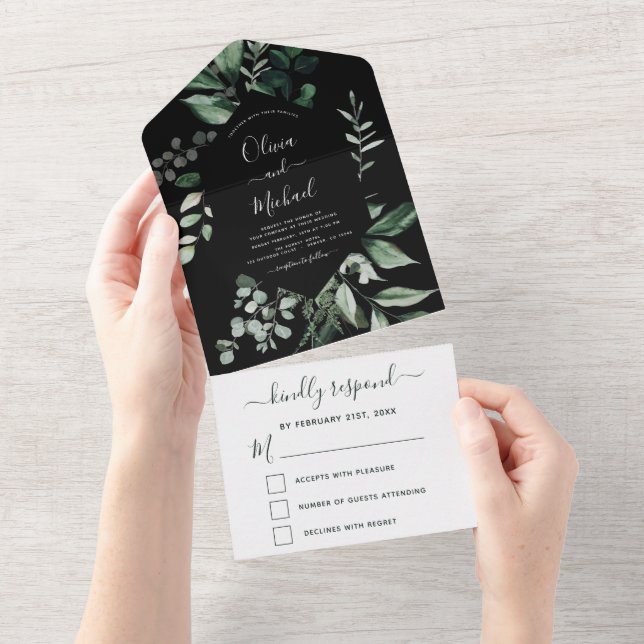 Emerald Green Eucalyptus Greenery Wedding  All In One Invitation (Tearaway)