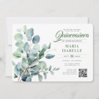 Emerald Green Eucalyptus Sage QR Code Quinceañera