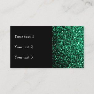 Emerald Green faux glitter sparkles black Business Card
