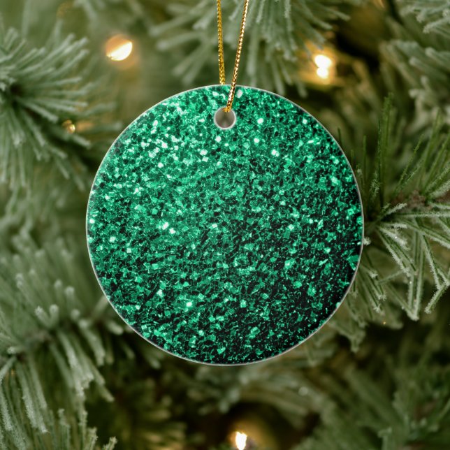 Emerald Green faux glitter sparkles Ceramic Ornament (Tree)