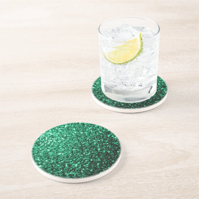 Emerald Green faux glitter sparkles Coaster (Side)