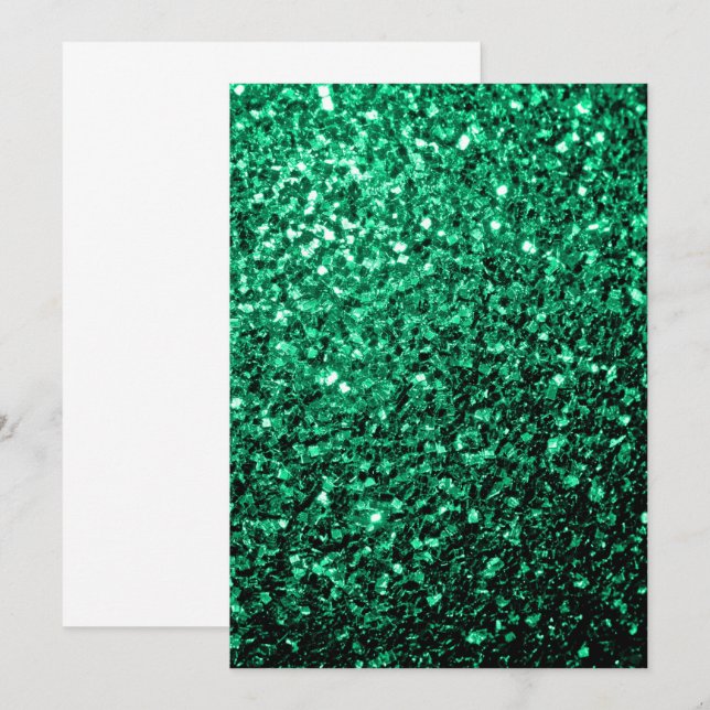 Emerald Green faux glitter sparkles Invitation (Front/Back)