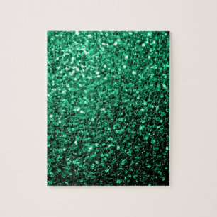 Emerald Green faux glitter sparkles Jigsaw Puzzle