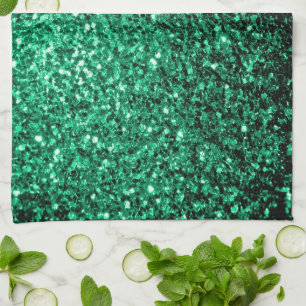 Emerald Green faux glitter sparkles Kitchen Towel